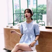 韩版甜美蓬蓬娃娃衫法式复古泡泡袖上衣夏季宽松衬衫女