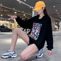 白织鸟卫衣女潮流印花长袖上衣秋装新款韩版宽松连帽卫衣女士春秋