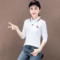 白织鸟纯棉长袖T恤女2020年新款秋季上衣女士翻领运动polo衫