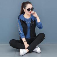 白织鸟运动休闲套装女春秋2020秋新款大码女装连帽宽松马甲三件套