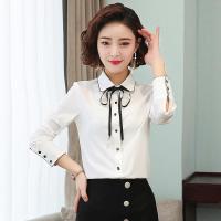 白织鸟2020新款时尚百搭韩版薄款蝴蝶结洋气夏季雪纺长袖衬衣女