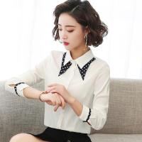 白织鸟JS长袖雪纺白衬衫女2020秋装新款韩版洋气拼接设计感上衣