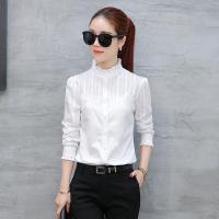 白织鸟白衬衫女长袖春秋装韩版修身纯棉职业衬衣优雅气质简约立领女上衣