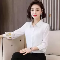 白织鸟绣花女衬衣长袖时尚洋气春秋装2020新款气质雪纺衬衫宽松质感