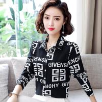 白织鸟衬衣职业女高端气质秋装新款港风衬衫女长袖复古印花雪纺衬衫