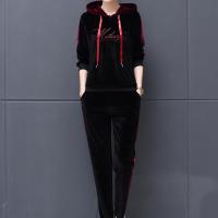 白织鸟金丝 天鹅绒休闲运动套装女秋装2020大码女装连帽运动服两件