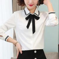 白织鸟雪纺衬衫女2020春秋新款气质蝴蝶结长袖时尚百搭打底衬衣洋气