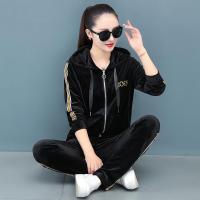 白织鸟2020秋装新款金丝绒休闲运动套装女时尚休闲运动服两件套