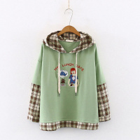 白织鸟初中高中学生秋装休闲运动套装韩版少女长袖连帽卫衣牛仔裤两件套