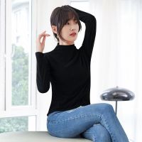 白织鸟半高领打底衫女春秋款长袖韩版内搭修身纯色T恤洋气紧身上衣 2020