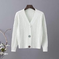 白织鸟针织开衫女毛衣外套新款莫代尔长袖外搭秋冬季韩版宽松加厚黑白色