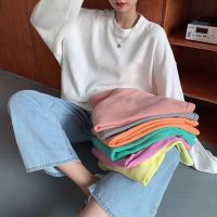 白织鸟开学棉春秋纯色ins闺蜜情侣宽松圆领卫衣女薄款长袖上衣学生百搭