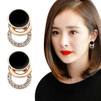 韩国气质时尚简约大方耳钉网红抖音潮款短款圆圈带钻耳环耳饰女