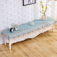 电视柜罩防尘罩欧式长方形电视柜防尘罩布艺蕾丝盖巾桌布简约现代|金玉满堂蓝防滑款 电视柜尺寸40*240厘米