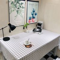 桌布布艺棉麻小清新网红少女心ins风书桌垫防水防烫茶几布长方形|白格子-防水布料 90*140CM