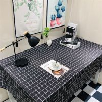 桌布布艺棉麻小清新网红少女心ins风书桌垫防水防烫茶几布长方形|黑格子-防水布料 80*120CM
