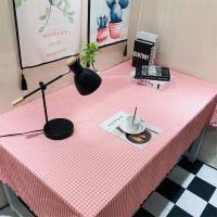 桌布布艺棉麻小清新网红少女心ins风书桌垫防水防烫茶几布长方形|粉色小格子-防水布料 100*160CM
