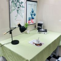 桌布布艺棉麻小清新网红少女心ins风书桌垫防水防烫茶几布长方形|绿色小格子-防水布料 90*140CM