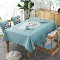 小清新ins风桌布布艺棉麻防水防烫免洗餐桌布椅套套装台布定制|花丛猫咪 110*170cm加厚防烫