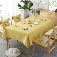 小清新ins风桌布布艺棉麻防水防烫免洗餐桌布椅套套装台布定制|黄底盆栽 100*140cm加厚防烫
