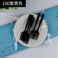 蛋糕餐具盘叉组一次性塑料蛋糕叉碟套装生日蛋糕刀叉盘组合纸盘|5盘5叉黑色100套