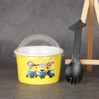 85冰激凌纸杯一次性冰淇淋中号雪糕包装纸盒 纸碗 炒酸奶碗100套|85小黄人+盖叉勺100只