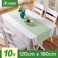 一次性桌布加厚圆桌野餐布塑料长方形儿童印花 台布婚庆|绿条纹120*180cm10张