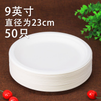 一次性纸盘子加厚可降解手工幼儿园生日蛋糕烧烤餐具纸盘50只|9英寸50只