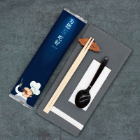 一次性筷子四件套外卖打包餐具勺子牙签纸巾商用快餐套装批定制|厨师黑勺300套