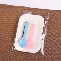 纸盘一次性蛋糕刀叉碟生日蛋糕刀叉盘组合三合一生日蛋糕餐具套装|[透明袋]5盘5叉100套
