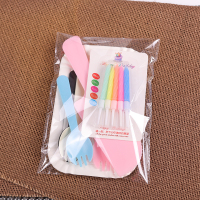 纸盘一次性蛋糕刀叉碟生日蛋糕刀叉盘组合三合一生日蛋糕餐具套装|[透明袋]5盘5叉1刀1蜡烛100套