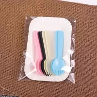 纸盘一次性蛋糕刀叉碟生日蛋糕刀叉盘组合三合一生日蛋糕餐具套装|[透明袋]10盘10叉100套