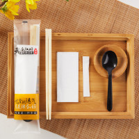 一次性筷子套装四件套外卖四合一餐具包餐纸巾勺子牙签牛皮纸包装|我在江湖(黑勺)哑膜500套
