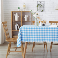格子桌布长方形方桌野餐布美式田园酒店茶几布台布简约餐桌布布艺|天蓝色小格子(防水) 90*140cm
