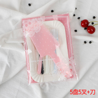 一次性蛋糕餐具 生日蛋糕刀叉盘组合套装三合一盘叉碟餐具25套装|5盘蕾丝彩叉+刀25套