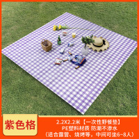 野餐布一次性户外烧烤防水加厚塑料郊游桌布野营台布野餐垫ins风|2.2米紫色格(户外款)