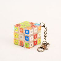 三阶小魔方迷你钥匙扣挂件3cm顺滑透明夜光彩色小号袖珍益智玩具 方格透明款