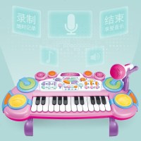 儿童电子琴玩具初学宝宝钢琴音乐0-1-3岁男女孩婴儿小孩益智玩具 充电24键粉+话筒+链手机