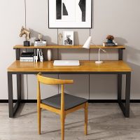 实木书桌台式电脑桌简易带书架办公桌学生家用写字台loft卧室桌子