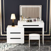 梳妆台简约现代卧室化妆镜实木桌子化妆台白色烤漆收纳盒化妆桌凳