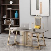 现代中式一字板书桌北欧家用岩板轻奢办公桌小户型简约台式电脑桌