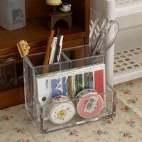 ins无印风书桌改造简约亚克力透明两格三格笔筒学生桌面收纳盒