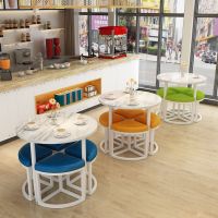 接待洽谈桌椅组合售楼处一桌四椅奶茶店休闲会客收纳小圆桌子简约