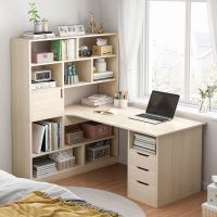 书桌书架组合简约电脑桌台式卧室转角家用租房书柜一体学生写字桌
