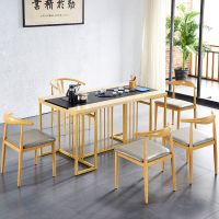 大理石办公室茶台现代简约禅意泡茶桌新中式一体茶桌椅组合茶道