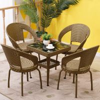 家用藤椅三件套靠背椅子休闲阳台小桌椅转椅五件套方桌茶几桌组合
