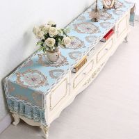 鞋柜盖巾电视柜欧式电视柜盖布茶几罩桌布布艺电视柜罩盖布|金枝玉叶蓝色 50*210/适合柜长150-175