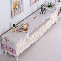 鞋柜盖巾电视柜欧式电视柜盖布茶几罩桌布布艺电视柜罩盖布|三朵花粉色 46*180/适合柜长120-145