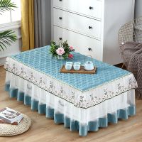 加厚防滑长方形布盖巾上档次茶几罩蕾丝欧式桌子客厅茶几套|经典-蓝绿色[送防水桌布] 宽65*长130*高40cm