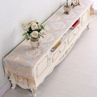 电视机罩盖巾电视柜桌布布艺柜鞋柜罩电视柜|暮羽-金咖 40*150cm[长度包含花边]